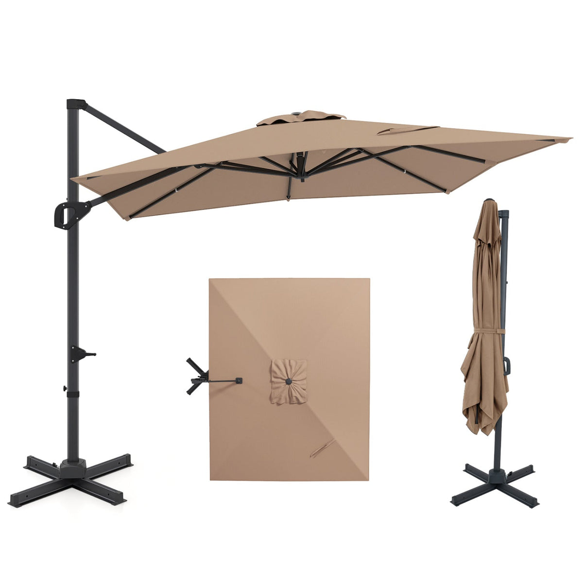 11 x 9 FT Cantilever Patio Umbrella with 360° Rotation and Easy Tilt Adjustment