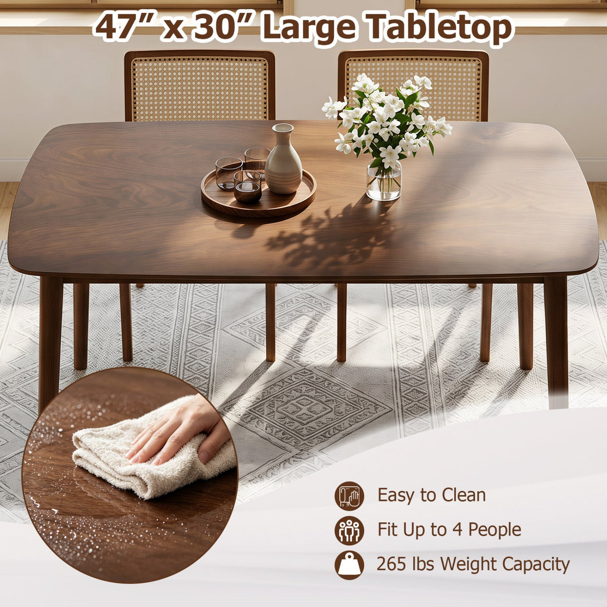 Rectangular Dining Table for 4 - Coffee Finish
