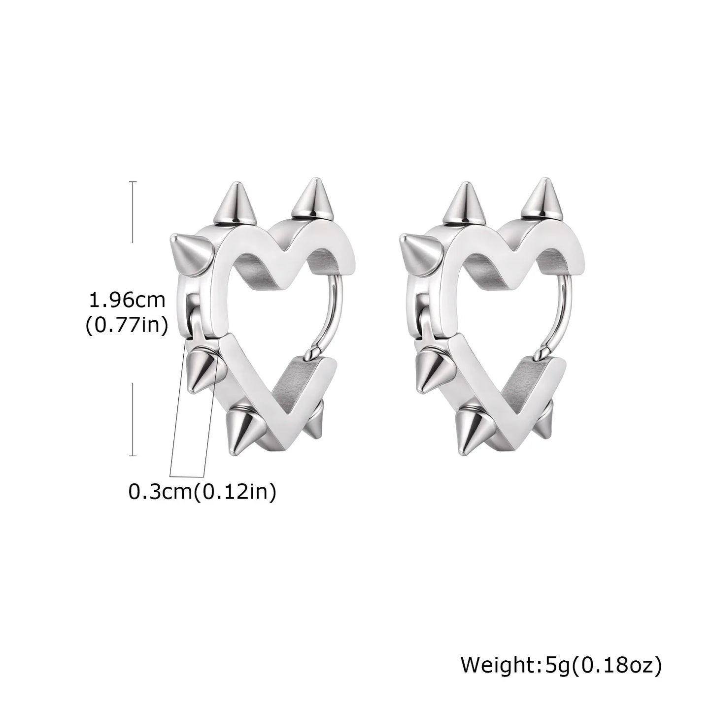 Exaggerated Spike Rivet Heart Stud Earrings | Stainless Steel Goth Punk Jewelry