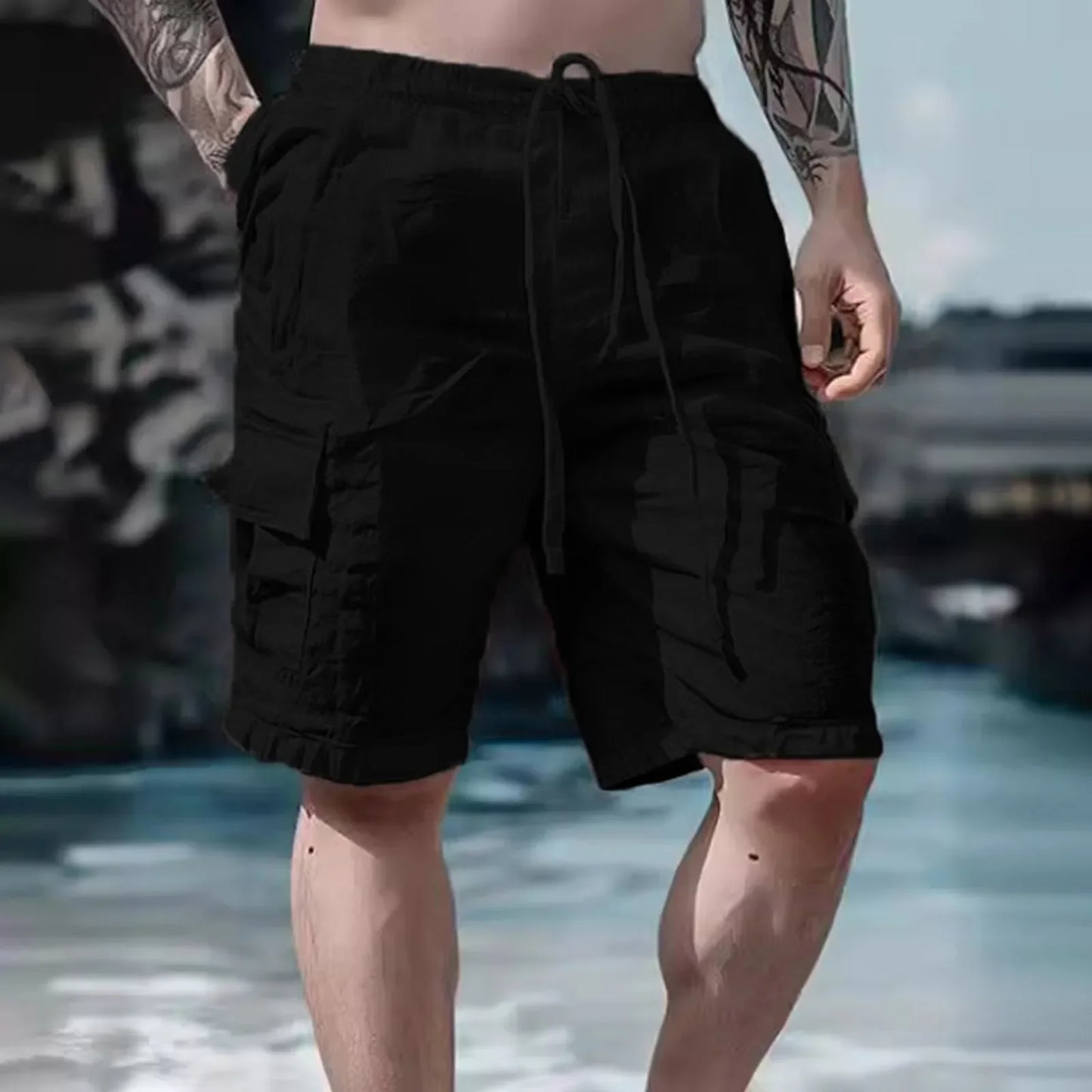 Men's Loose White Cargo Beach Shorts 2026