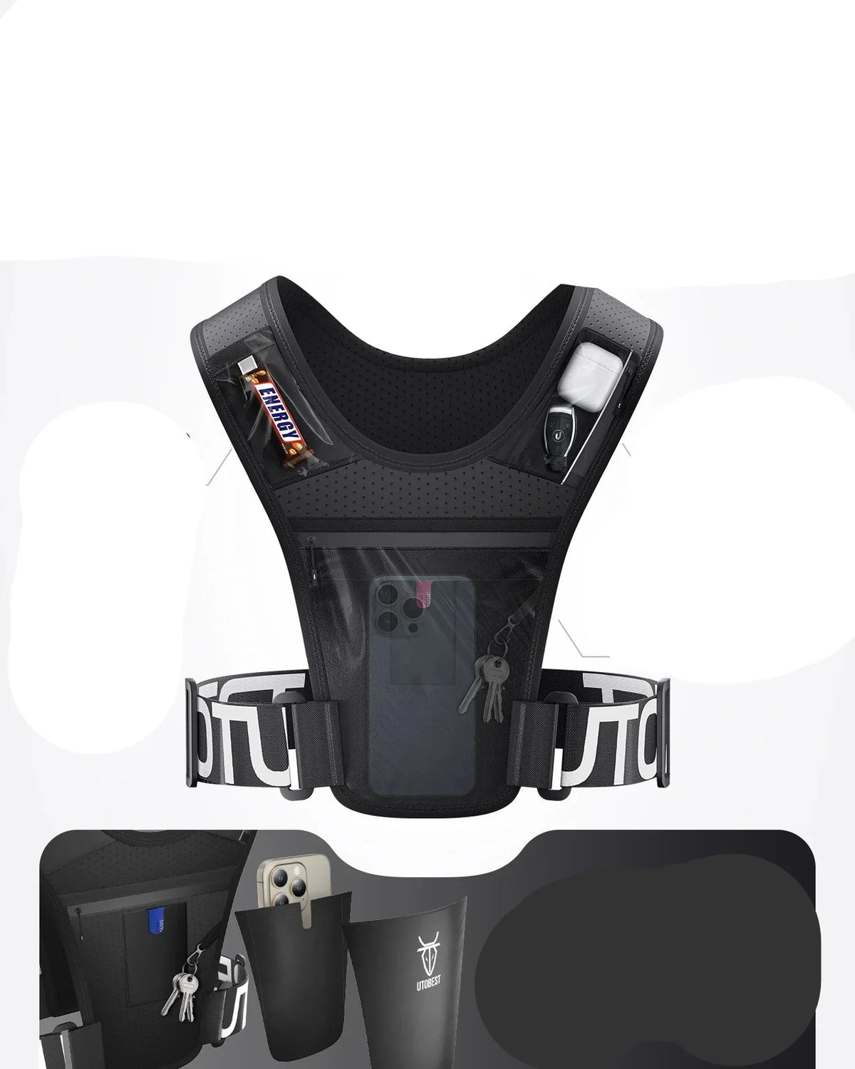 Running Vest with LED Light & Phone Holder for Training & Cycling