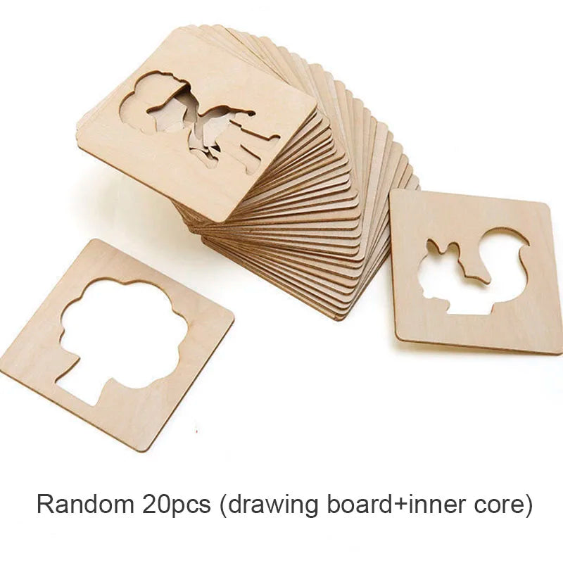 20pcs Montessori Kids Drawing Toys Wooden DIY Painting Stencils Set | Educational Craft Toy for Children