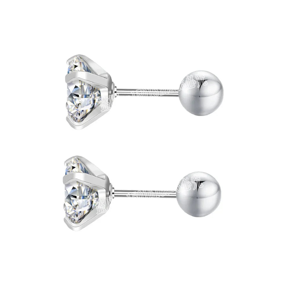 Stainless Steel Titanium Tragus Stud Earrings | 4 Prong Zircon Crystal Cartilage Jewelry