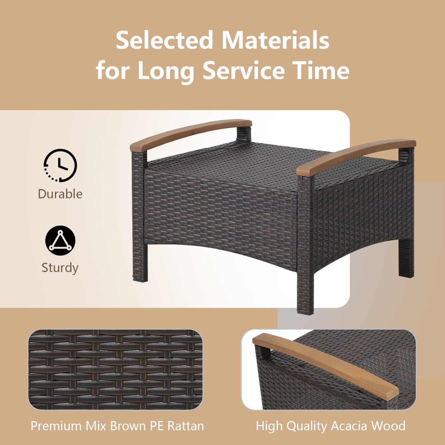 Wicker Patio Ottoman Set of 2 with Cushion