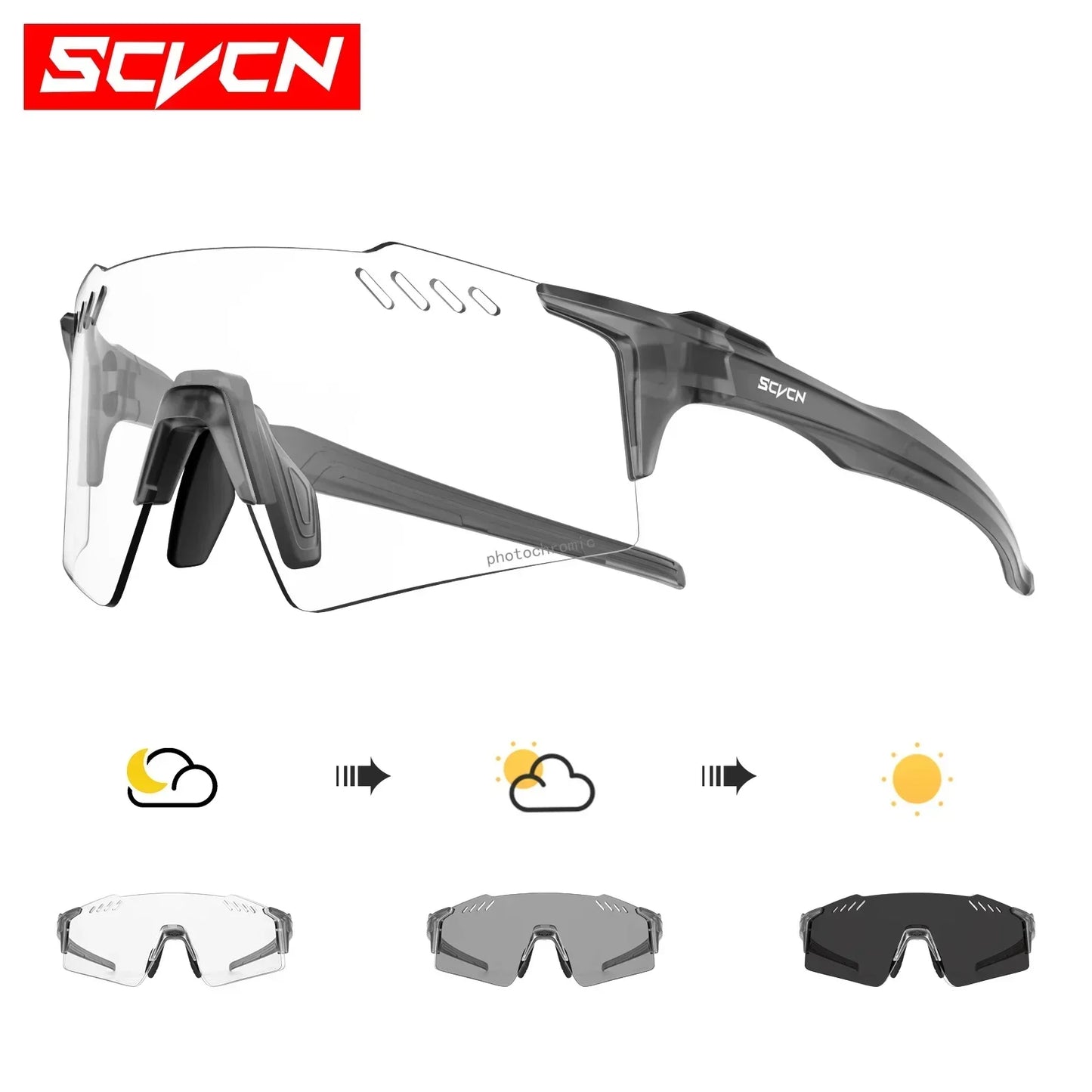 SCVCN Photochromic Cycling Glasses Men Women Clear Mountain Bike Sunglasses MTB Bicycle Riding Sports Triathlon Running