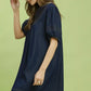Umgee Notched Puff Sleeve Mini Dress with Pockets