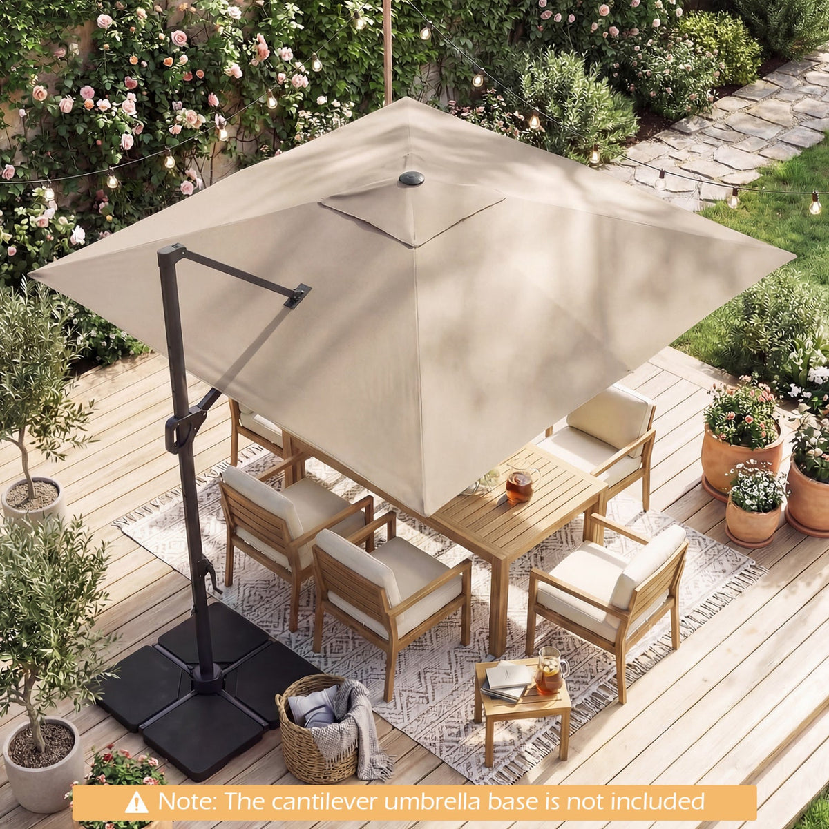 10 FT Cantilever Patio Umbrella with Solar LED Lights for Pool and Garden