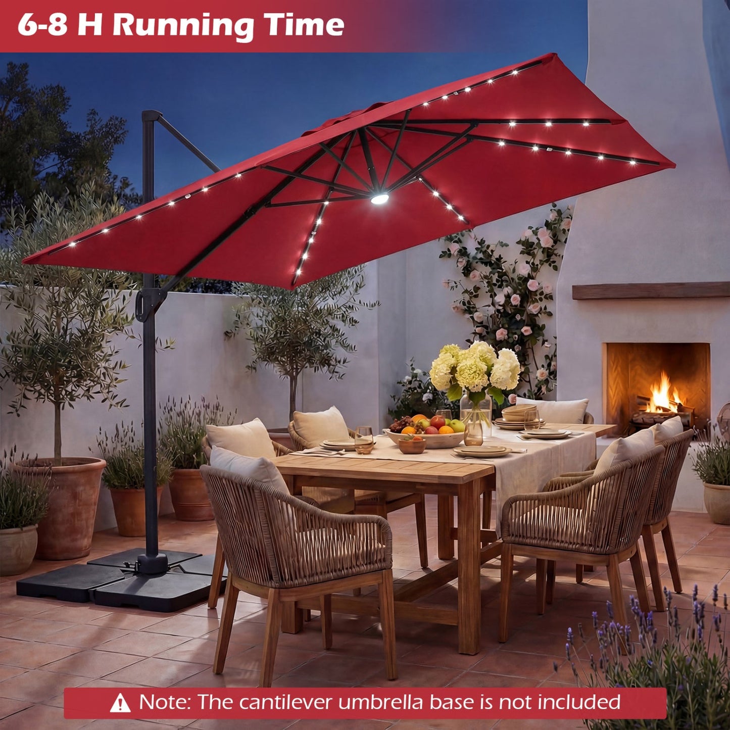 10 FT Cantilever Patio Umbrella with Solar LED Lights for Pool and Garden