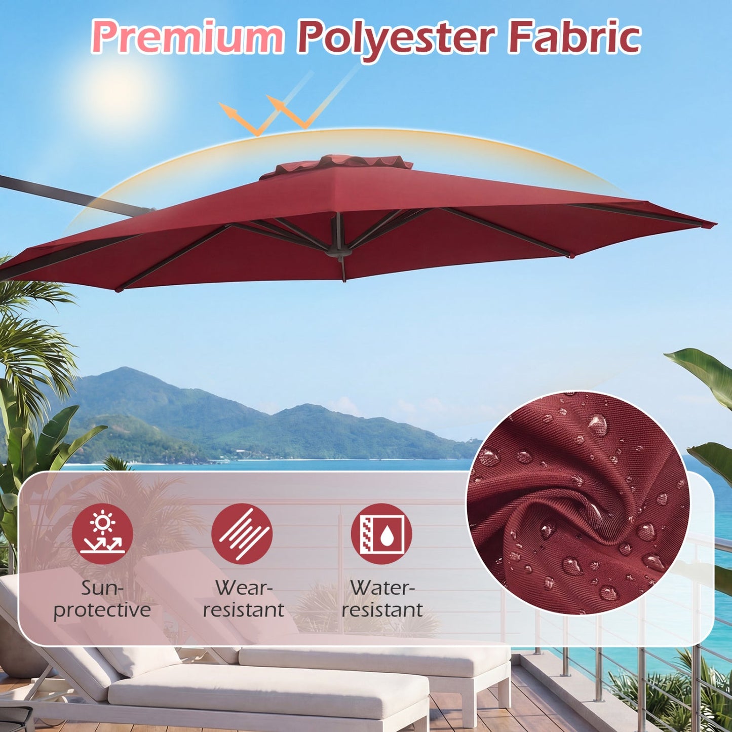 10 Feet Patio Cantilever Umbrella with Easy Tilt Adjustment