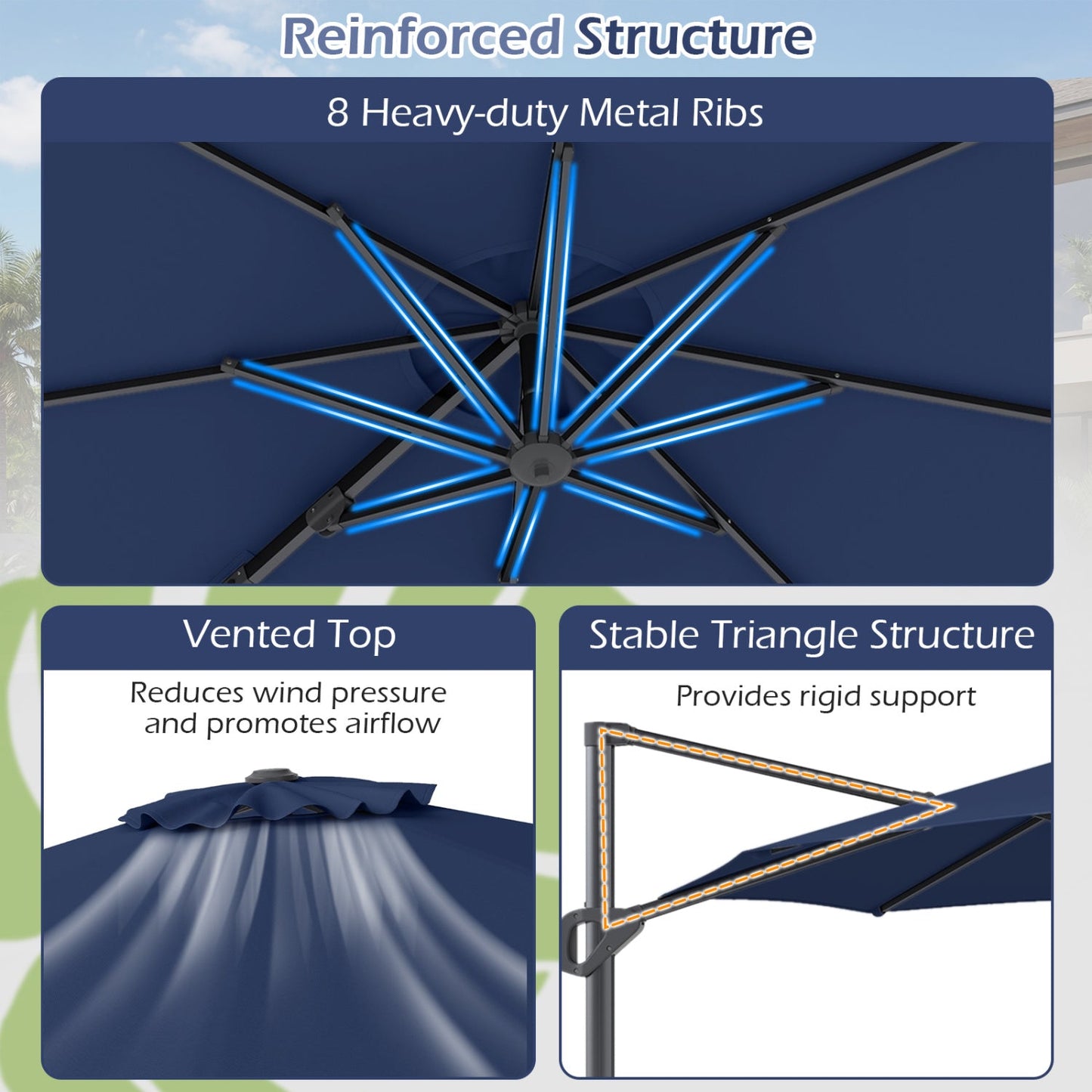 10 Feet Patio Cantilever Umbrella with Easy Tilt Adjustment