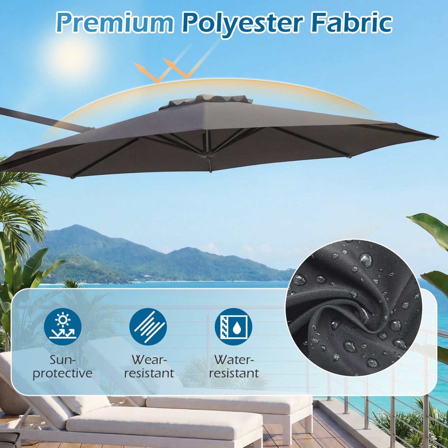 10 Feet Patio Cantilever Umbrella with Easy Tilt Adjustment