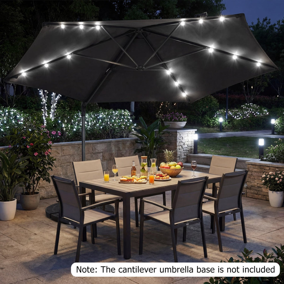 10 Feet Patio Cantilever Umbrella with Solar LED Lights