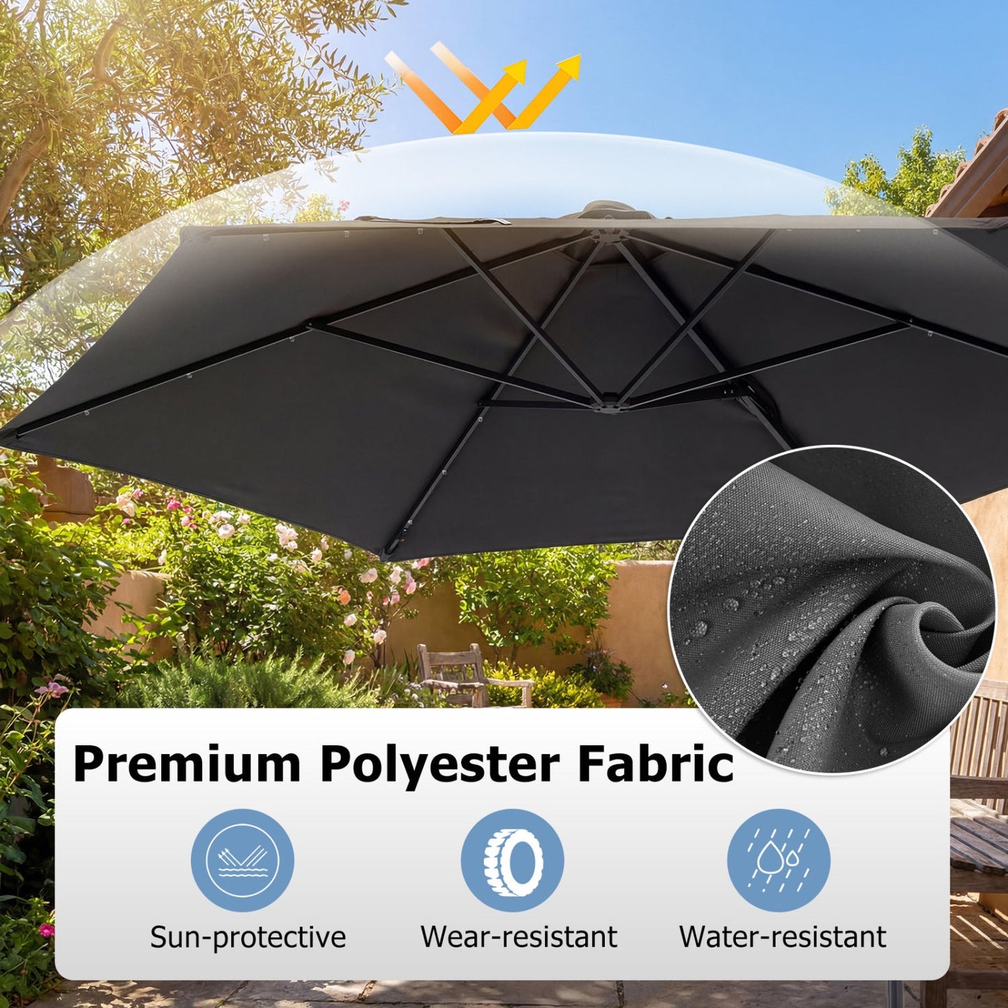 10 Feet Patio Cantilever Umbrella with Solar LED Lights