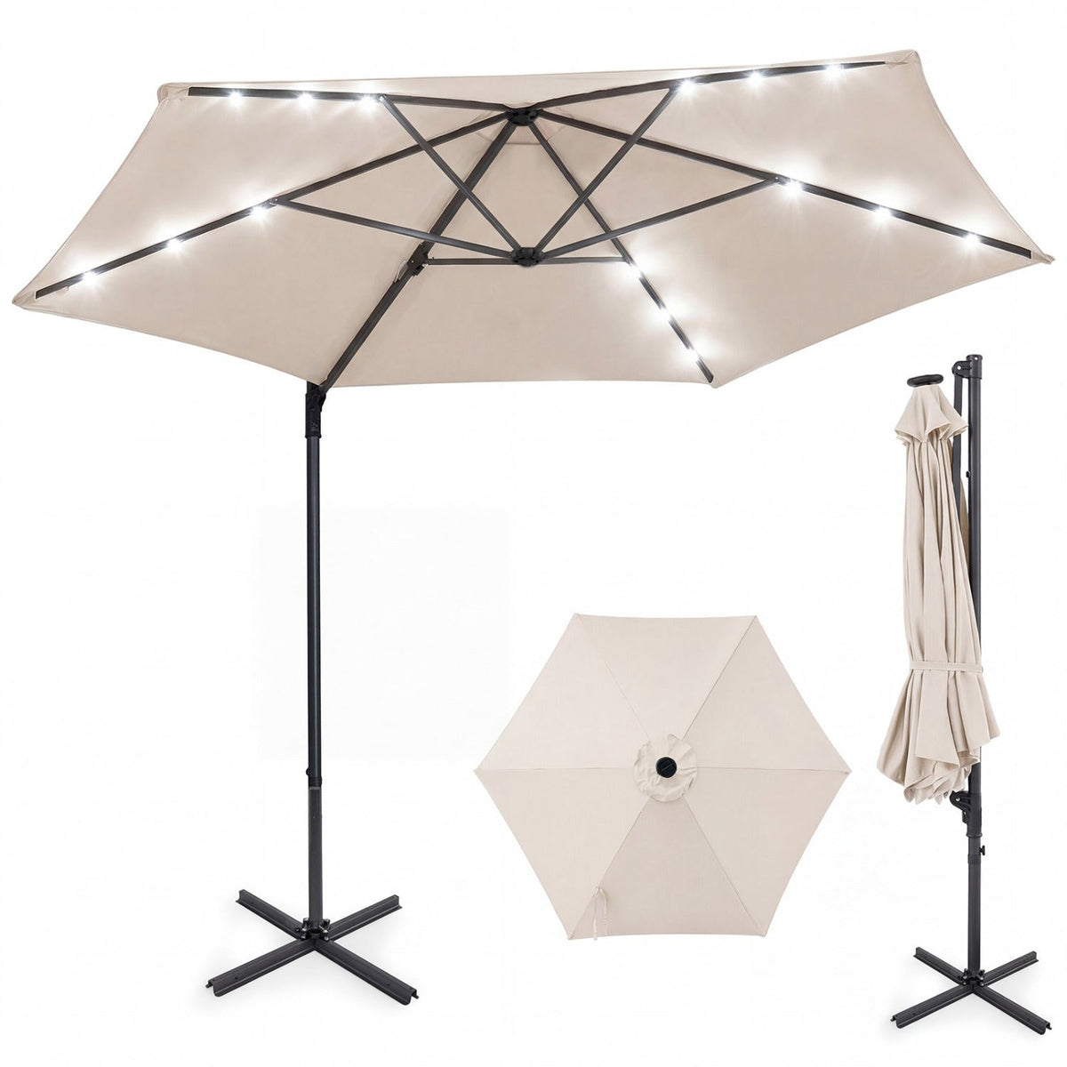 10 Feet Patio Cantilever Umbrella with Solar LED Lights