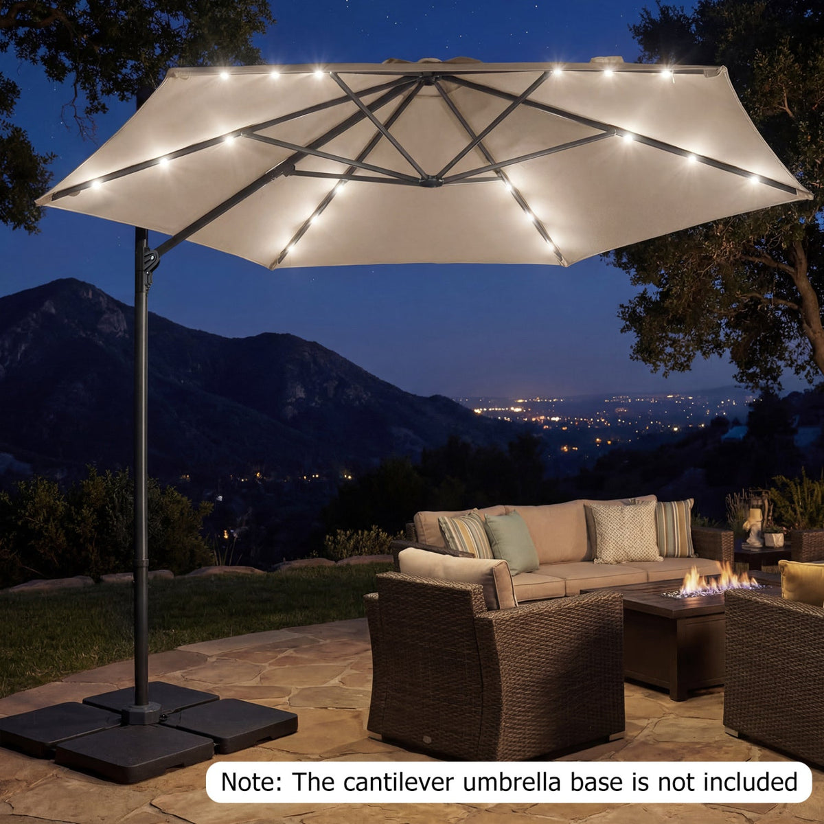 10 Feet Patio Cantilever Umbrella with Solar LED Lights