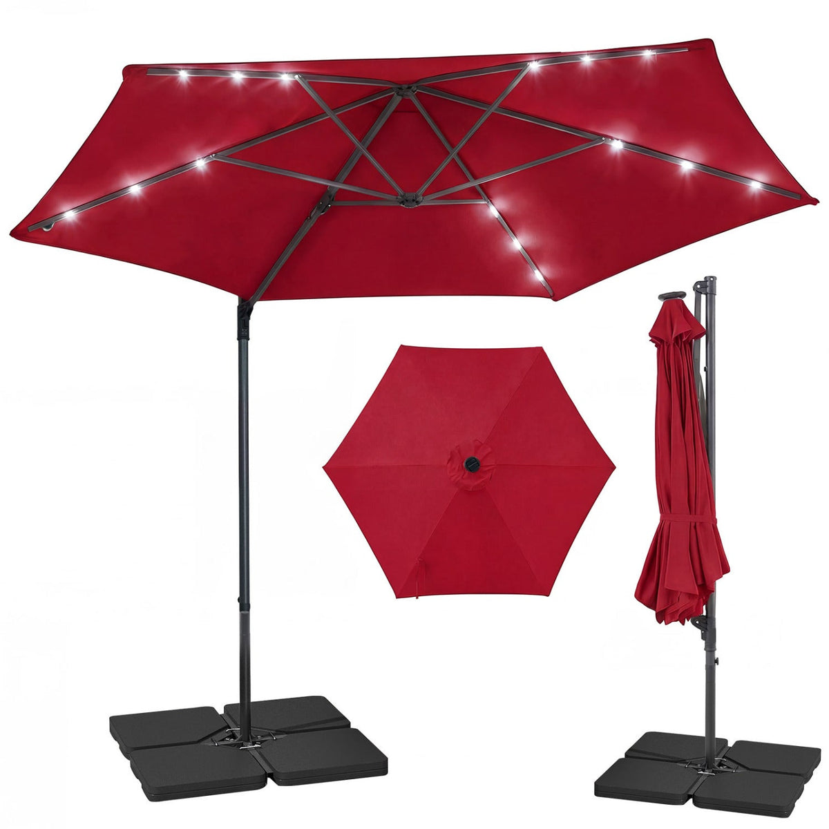 10 Feet Patio Cantilever Umbrella with Solar LED Lights