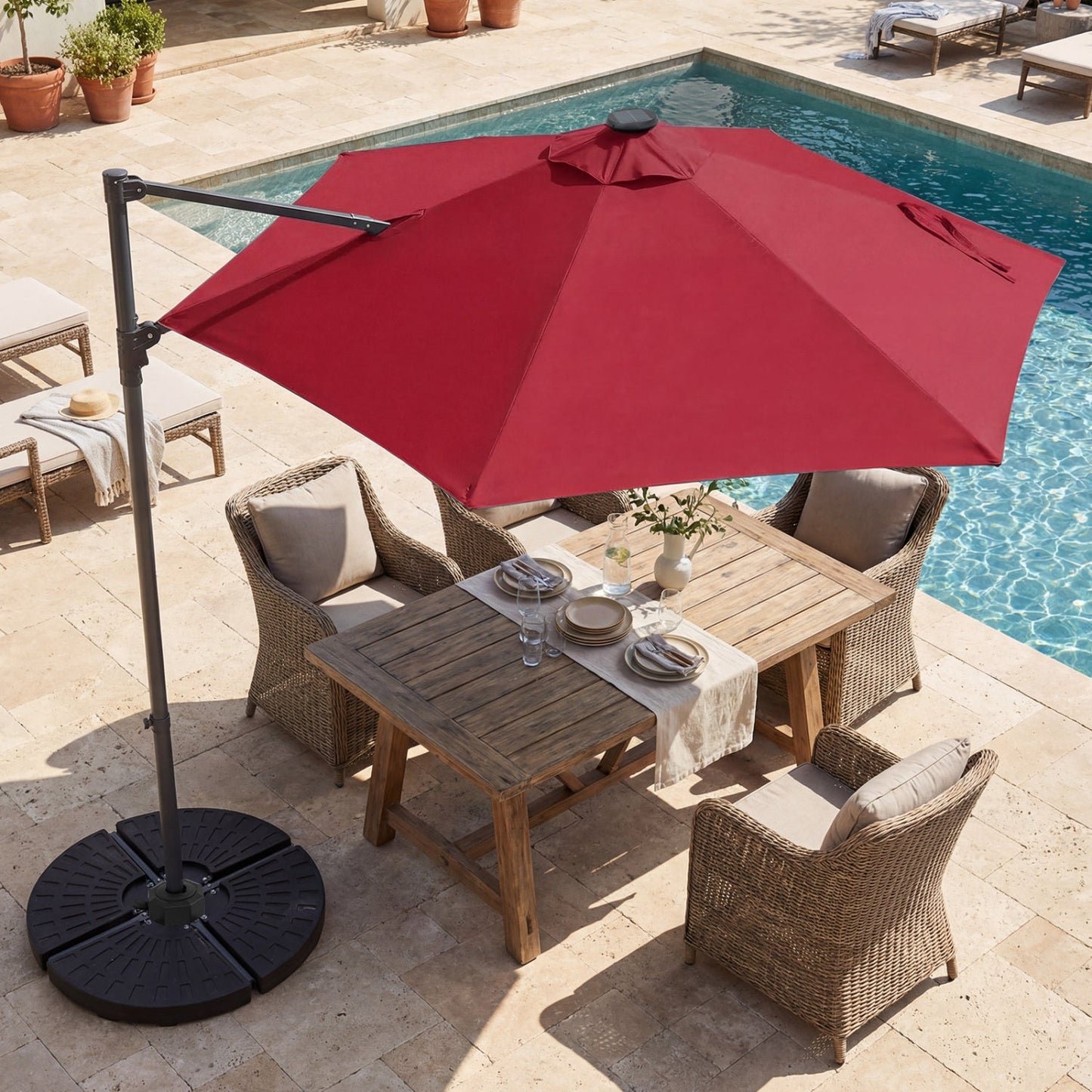 10 Feet Patio Cantilever Umbrella with Solar LED Lights