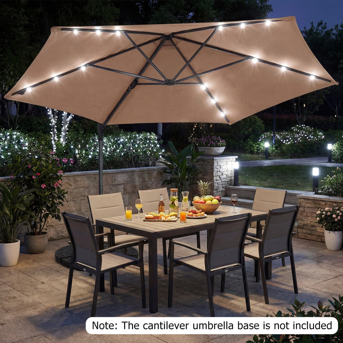 10 Feet Patio Cantilever Umbrella with Solar LED Lights