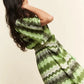 Davi & Dani Multi Color Wavy Tie Waist Flowy Sleeve Dress
