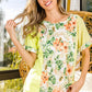 BiBi Floral W Stripe Color Block Dolman Sleeves Top