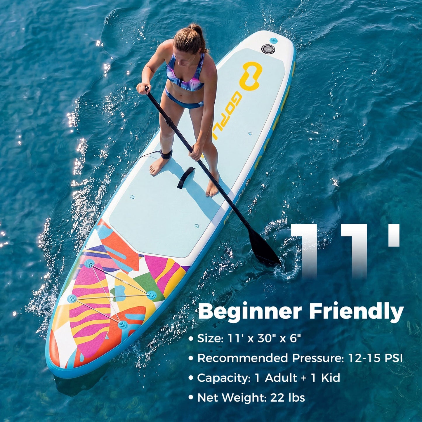11' Wide Inflatable Stand Up Paddle Board with Backpack for All Skill Levels