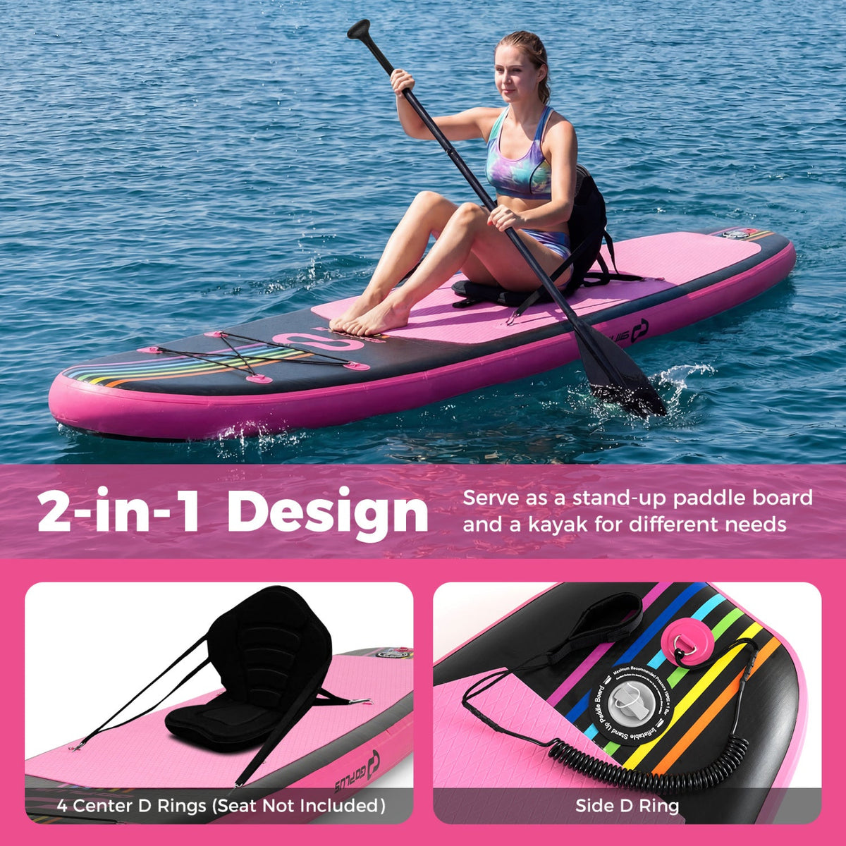 11' Wide Inflatable Stand Up Paddle Board with Backpack for All Skill Levels