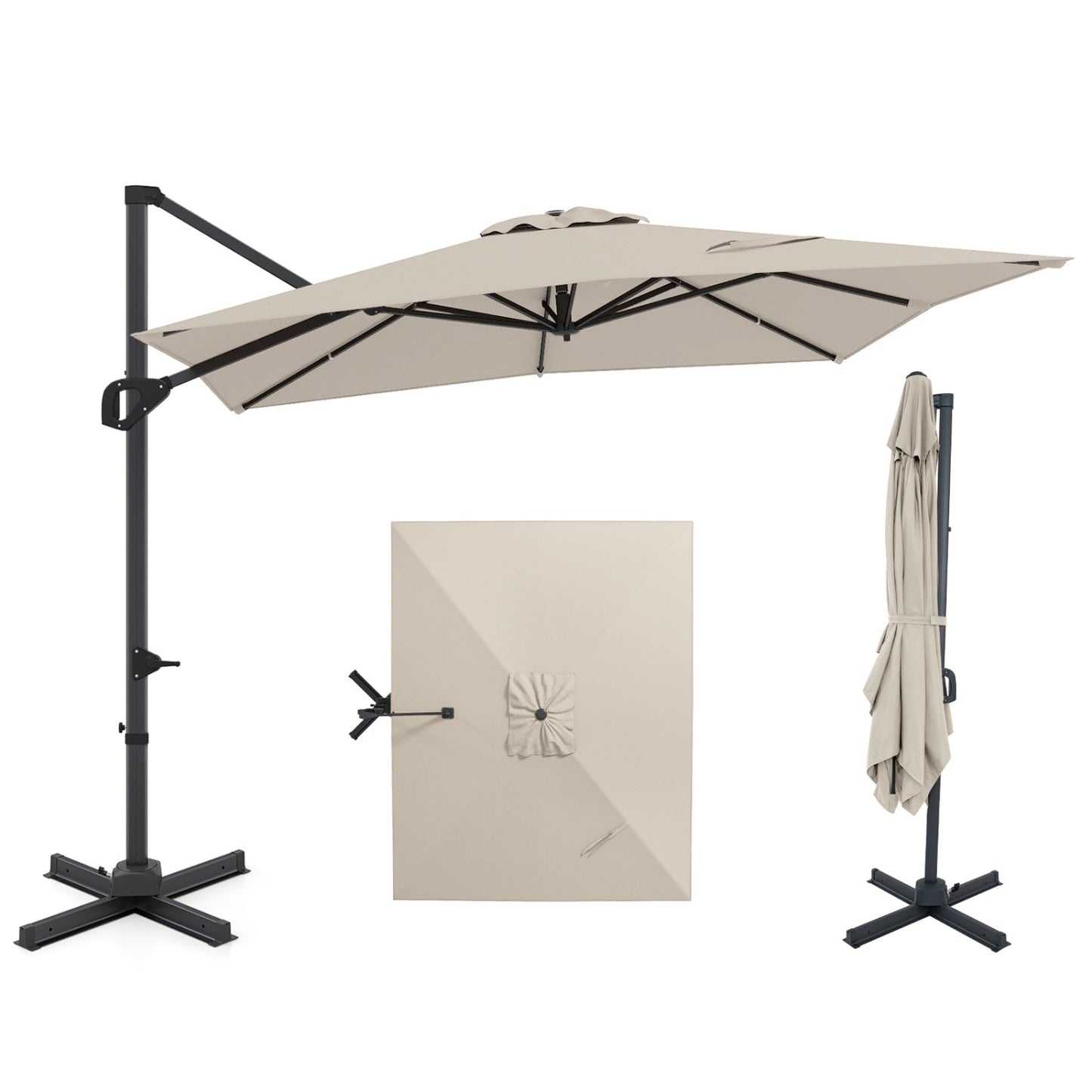 11 x 9 FT Cantilever Patio Umbrella with 360° Rotation and Easy Tilt Adjustment
