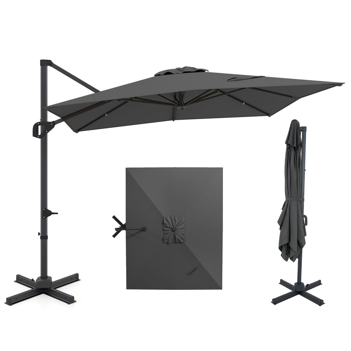 11 x 9 FT Cantilever Patio Umbrella with 360° Rotation and Easy Tilt Adjustment