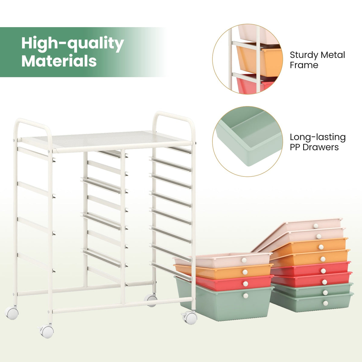 12-Drawer Utility Rolling Cart with Drawers Multi-Use Storage