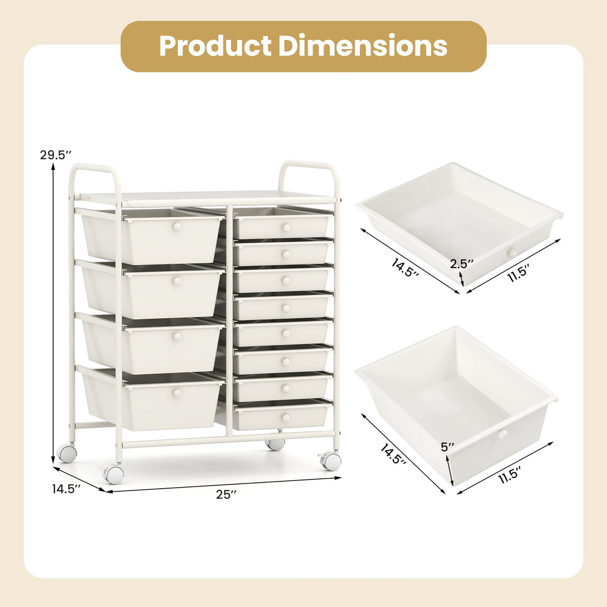 12-Drawer Utility Rolling Cart with Drawers Multi-Use Storage