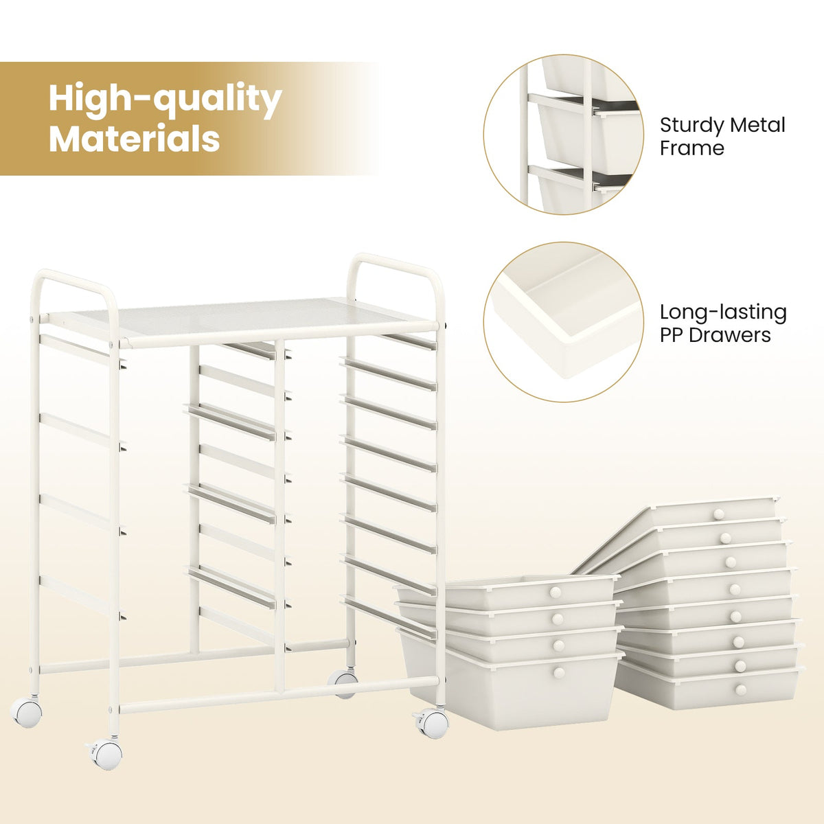 12-Drawer Utility Rolling Cart with Drawers Multi-Use Storage