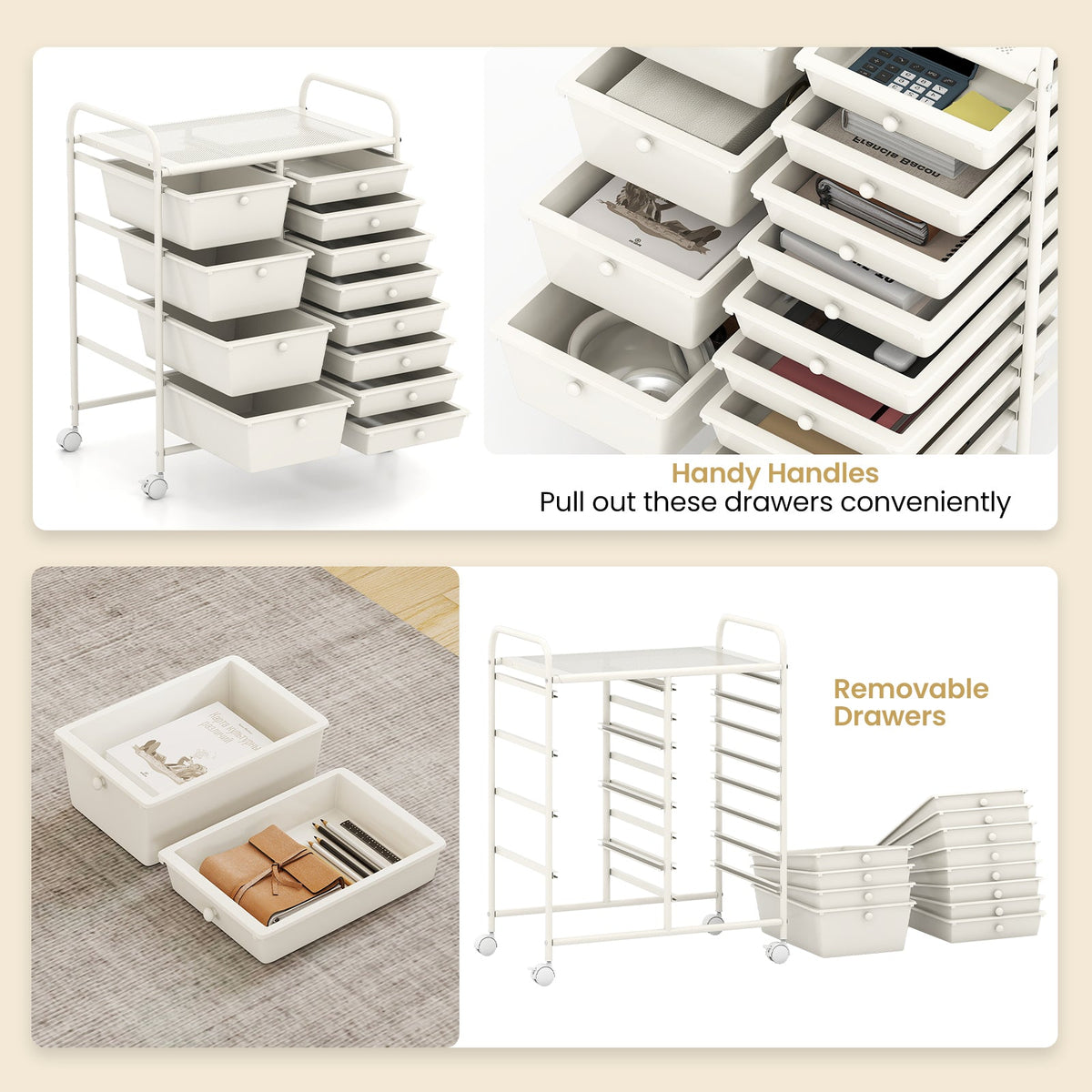 12-Drawer Utility Rolling Cart with Drawers Multi-Use Storage