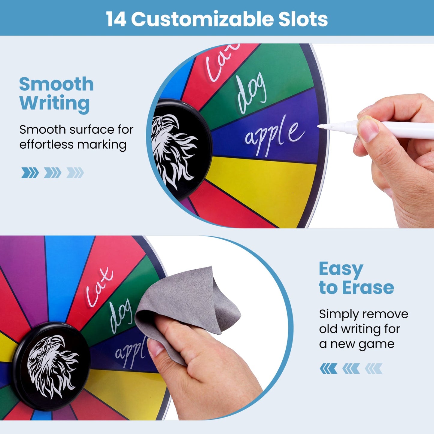 14 Slots Spin Wheel with Blackboard Marker