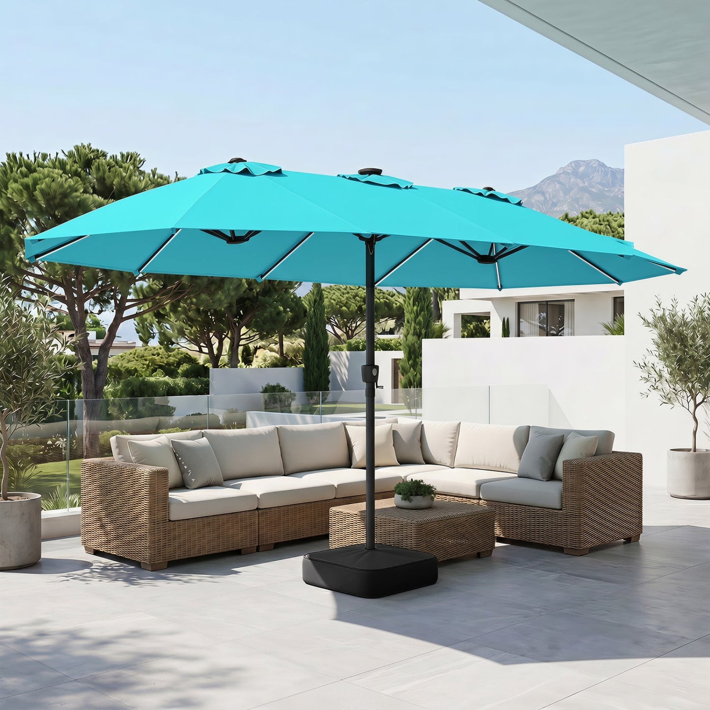 15.5 ft Patio Umbrella with Solar LED Lights and Base