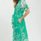 Umgee Floral Print Tie Waist Midi Dress with Side Pockets