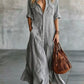 Full Size Button Front Roll-Up Sleeve Maxi Dress Plus Size