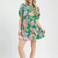 Umgee Jacquard Paisley Print Puff Sleeve Tunic Dress
