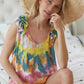 BiBi Circular Tie Dye Knit V Neck Top With Ruffle