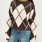 Argyle Pattern Knit Dropped Shoulder Sweater