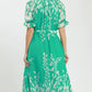Umgee Floral Print Tie Waist Midi Dress with Side Pockets