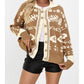 Floral Pattern Knit Cardigan with Contrast Collar