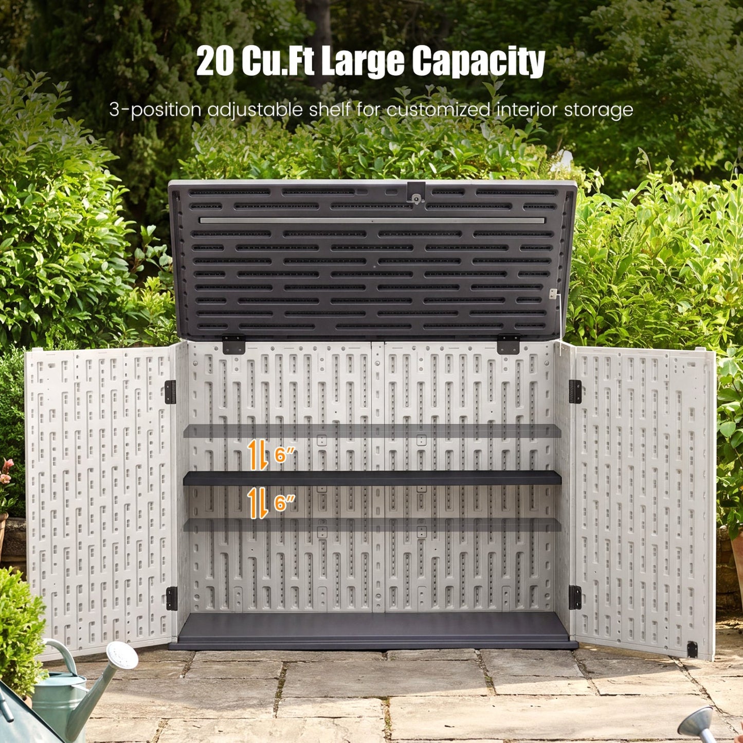 20 Cu.Ft Horizontal Resin Storage Shed with Adjustable Shelf