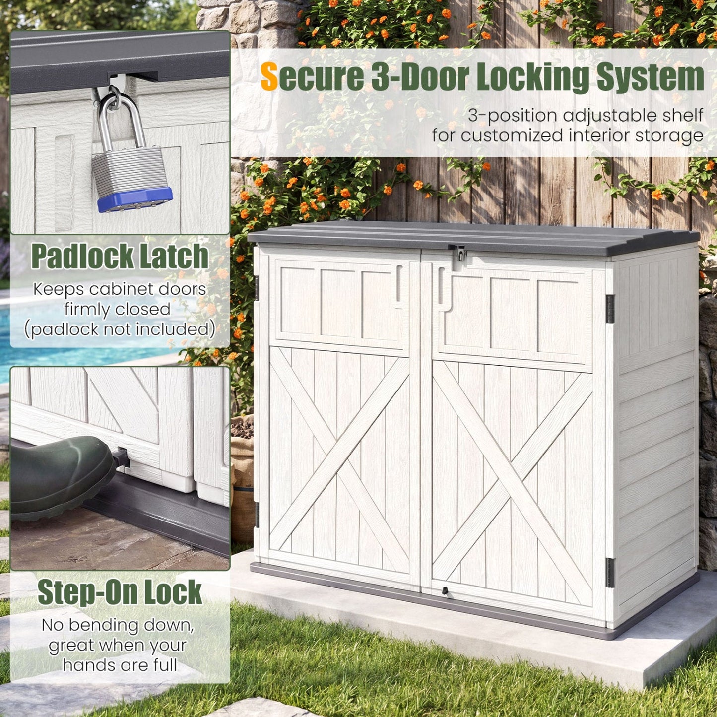 20 Cu.Ft Horizontal Resin Storage Shed with Adjustable Shelf