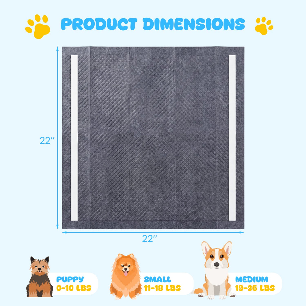 24" x 24" Charcoal Dog Pee Pads 6-Layer for Dogs