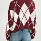 Argyle Pattern Knit Dropped Shoulder Sweater