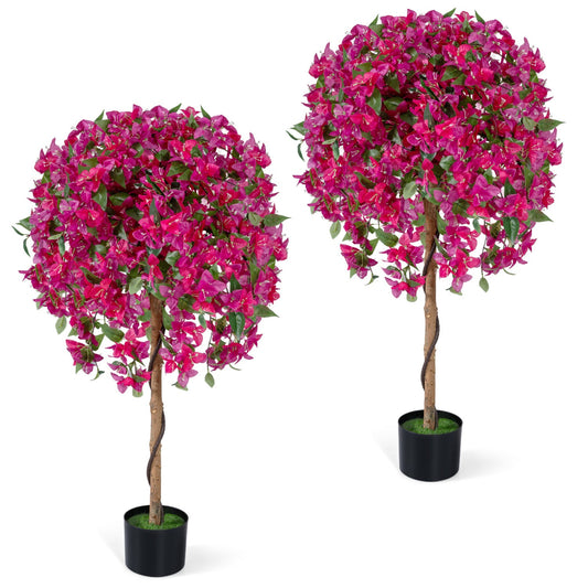 2 Pack Artificial Azalea Trees Faux Floral Plants with Vivid Blooming Flowers