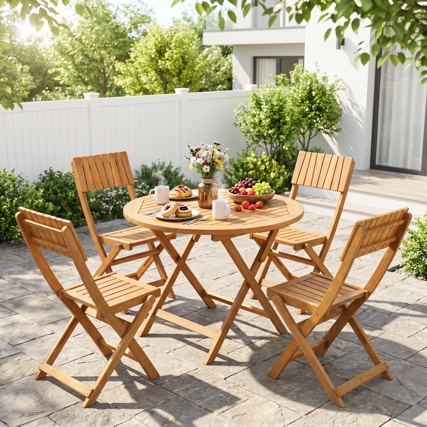 2 Pack Folding Chairs Sturdy Wood Dining Chairs with Slatted Backrest and Seat