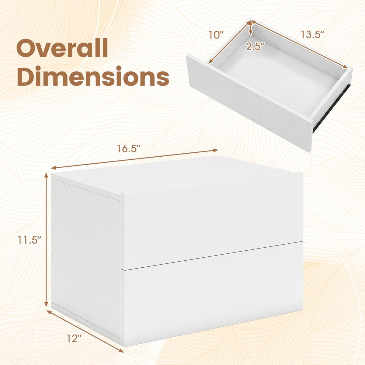 Wall Mounted Floating Nightstand with 2 Drawers