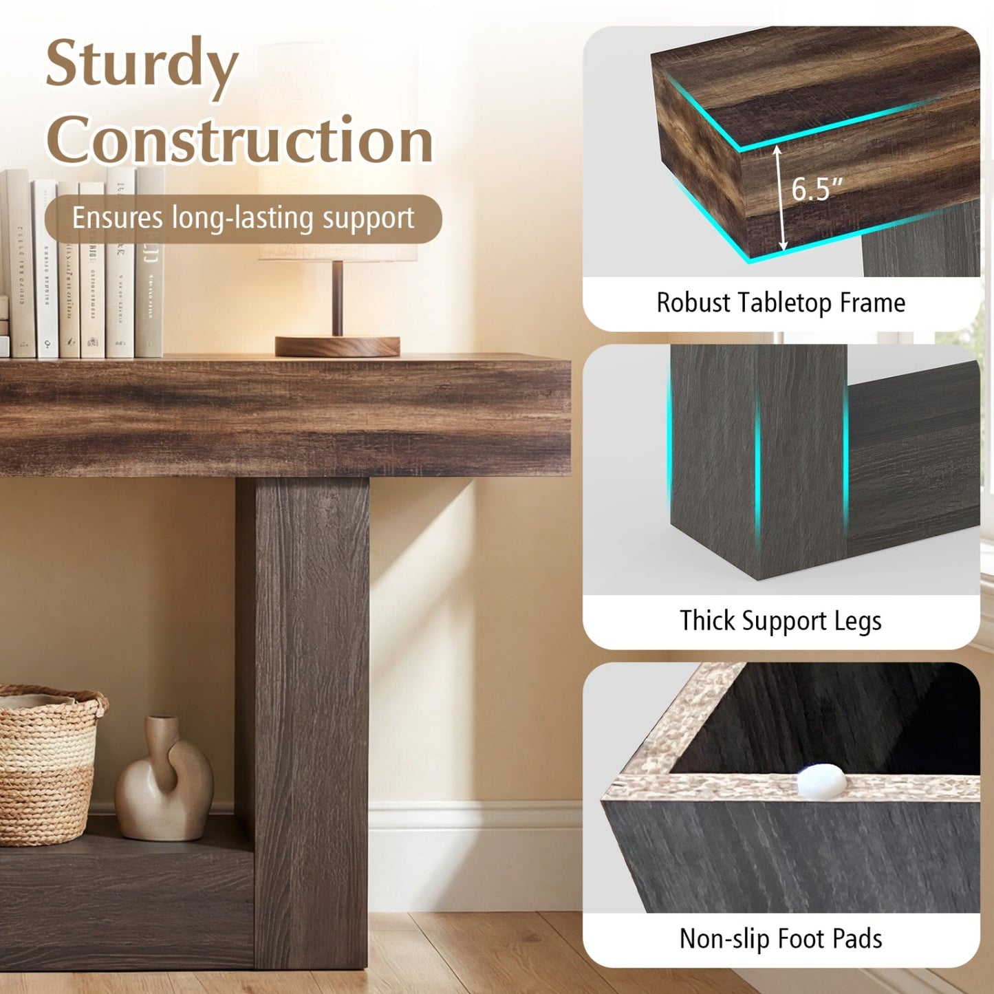 2-Tier Farmhouse Console Table 63" Long with Storage Shelf