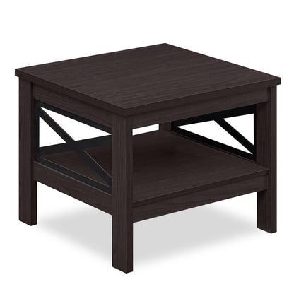 2-Tier Square Side Table with Storage Shelf and X-Frame for Bedroom Living Room